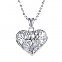 Fashion Silver Rose Gold Crystal Insect Bee Heart Pendant Necklace Love Jewelry Hollow Heart