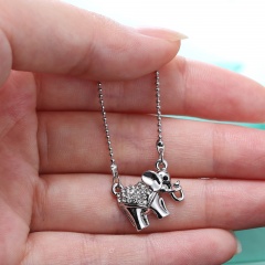 Fashion Women Stainless Steel Silver Rose Gold Crystal Mermaid Elephant Pendant Necklace Jewelry Gift Elephant