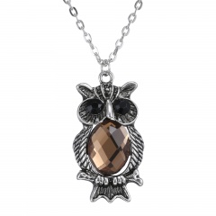 Vintage Silver Crystal Rhinestone Animal Owl Pendant Necklace Women Jewelry Gift Brown crystal owl