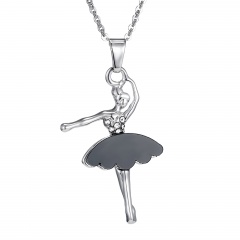 Fashion Women Pearl Round Charm Silver Crystal Pendant Necklace Chain Jewelry Holiday Ballet girl