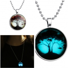 Steampunk Glow in the Dark Glowing Tree Pendant Necklace Stainless Steel Chain Red Tree