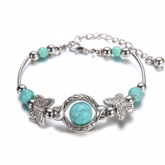 Fashion Round Turquoise Silver Bracelet Adjustable Bracelet for Women Turquoise