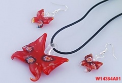 Butterfly Lampwork Necklace With Earring Jewelry Set  Fashion Summer Vacation Jewelry For Women Red