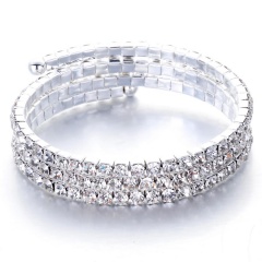 Silver Open Multi Row Rhinestone Bangle Elegant Fashion Wedding Bride Bracelet Bangle Jewelry For Gift 3 Row