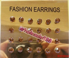 12 Pairs/Set Crystal Earring Set Purple Simple Stone Stud Card Earring Set Jewelry For Women Gift Champagne