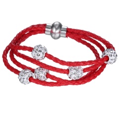 4 Row Leather with Crystal Beads Bracelet Multi Color Fashion Bracelet Red