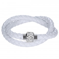 2 Row Colorful Leather Bracelet Fashion Stone Beads Butten Bangle for Women White