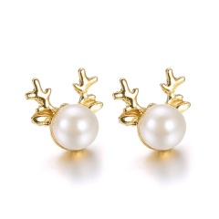 Fashion Christmas Style Colorful Stud Earring Simple Gold Earring Jewelry Wholesale Pearl Elk