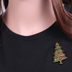 Christmas Tree Crystal Enamel Brooch Pin Xmas Jewelry Green