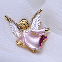 Rinhoo small angel rhinestone Brooch pin crystal wings pink Fairy Brooches women party decoration jewelry Gifts Pink