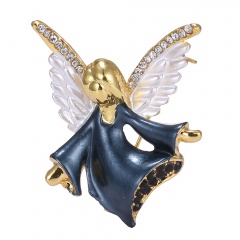 Rinhoo small angel rhinestone Brooch pin crystal wings pink Fairy Brooches women party decoration jewelry Gifts Deep blue