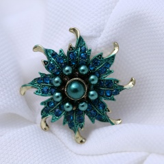 Rinhoo Flower Brooch pins Crystal Brooches For women Clothing Decoration Fashion Beautiful Jewelry Plant Flower Trendy Brooches Blue
