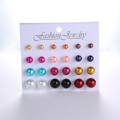 12Pairs/Lot Simple resin ball imitation pearl earrings / 6mm, 8mm, 10mm, 11mm Colorful