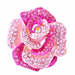 Rinhoo Retro Antique Gold Color Plated Crystal Rhinestones Flower Pins and Brooches for Women Party Bouquet Brooch Pins pink