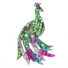 Rinhoo Fashionable Animal Butterfly Elephant Peacock Brooch Silver Animal Trendy Alloy Women Lady Female Wedding party For Women Best Special Gift peacock-green
