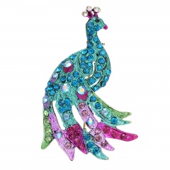Rinhoo Fashionable Animal Butterfly Elephant Peacock Brooch Silver Animal Trendy Alloy Women Lady Female Wedding party For Women Best Special Gift peacock-blue