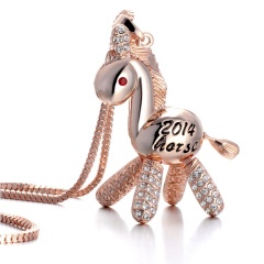 Fashion Crystal Horse Animal Pendant Necklace Women Jewelry Rose Gold