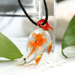 Fashion Animals Flower Lampwork Glass Murano Pendant Necklace Women Gift Jewelry Orange
