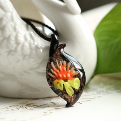 Fashion Irregular Lampwork Murano Glass Heart Flower Necklace Pendant Jewelry Hot Orange &Yellow