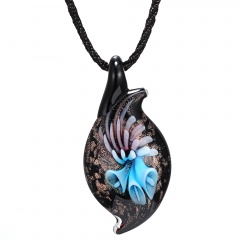 Fashion Irregular Lampwork Murano Glass Heart Flower Necklace Pendant Jewelry Hot Blue