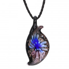 Fashion Irregular Lampwork Murano Glass Heart Flower Necklace Pendant Jewelry Hot Royal Blue