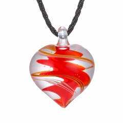 Fashion Women Heart Handmade Flower Lampwork Murano Glass Circle Pendant Necklace Red