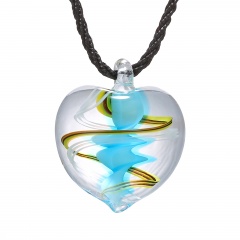 Trendy Heart Lampwork Murano Glass Heart Flower Necklace Pendant Jewelry Hot Sky Blue