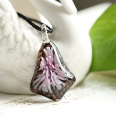 Chic Lampwork Murano Glass Iregular Flower Necklace Pendant Jewelry Hot  Gift Pink