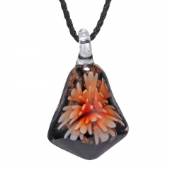 Chic Lampwork Murano Glass Iregular Flower Necklace Pendant Jewelry Hot  Gift Orange