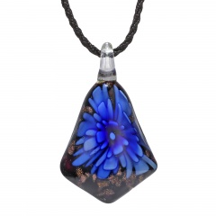 Chic Lampwork Murano Glass Iregular Flower Necklace Pendant Jewelry Hot  Gift Royal Blue