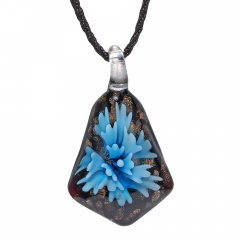 Chic Lampwork Murano Glass Iregular Flower Necklace Pendant Jewelry Hot  Gift Blue