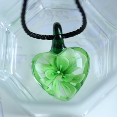 Heart Lampwork Murano Glass Flower Necklace Pendant Fashion Jewelry Hot Green