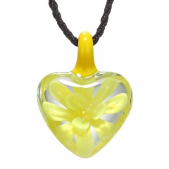 Heart Lampwork Murano Glass Flower Necklace Pendant Fashion Jewelry Hot Yellow