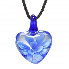 Heart Lampwork Murano Glass Flower Necklace Pendant Fashion Jewelry Hot Blue
