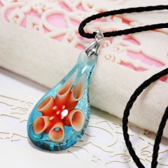 Fashion Lampwork Murano Glass Water Flower Necklace Pendant Women Jewelry Hot Orange