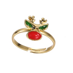 Fashion Gold Festival Christmas Rings Small Adjustable Cute Rings Alloy Jewelry Red Elk