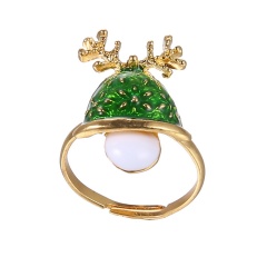 Fashion Gold Festival Christmas Rings Small Adjustable Cute Rings Alloy Jewelry Green Tree