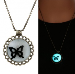 Women Steampunk Glow in the Dark Glowing Butterfly Pendant Necklace Stainless Steel Chain Jewelry Gift Butterfly