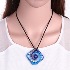 New Women Square Lampwork Murano Glass Pendant Necklace Chain Charm Jewelry Gift Blue