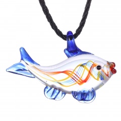 Fashion Murano Glass Fish Pendant Necklace Women Jewelry Holiday Gift Blue