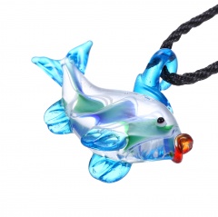 Fashion Murano Glass Fish Pendant Necklace Women Jewelry Holiday Gift Sky Blue
