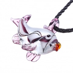 Fashion Murano Glass Fish Pendant Necklace Women Jewelry Holiday Gift Purple