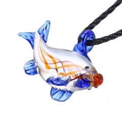 Fashion Murano Glass Fish Pendant Necklace Women Jewelry Holiday Gift Dark Blue
