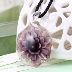 Fashion Murano Glass Geometric Flower Pendant Necklace Women Jewelry Gift Purple