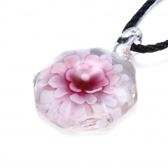 Fashion Murano Glass Geometric Flower Pendant Necklace Women Jewelry Gift Pink