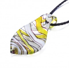 New Women Leaf Lampwork Murano Glass Pendant Necklace Chain Charm Jewelry Gift White Yellow