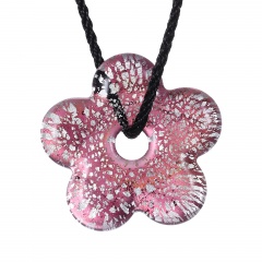 Fashion Murano Glass Hollow Flower Pendant Necklace Women Jewelry Gift Purple