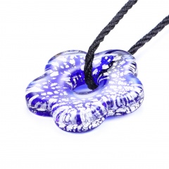 Fashion Murano Glass Hollow Flower Pendant Necklace Women Jewelry Gift Blue