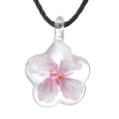 Fashion Murano Glass Flower Pendant Necklace Women Jewelry Gift Pink