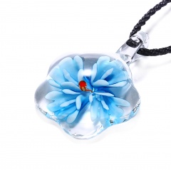 Fashion Murano Glass Flower Pendant Necklace Women Jewelry Gift Sky Blue